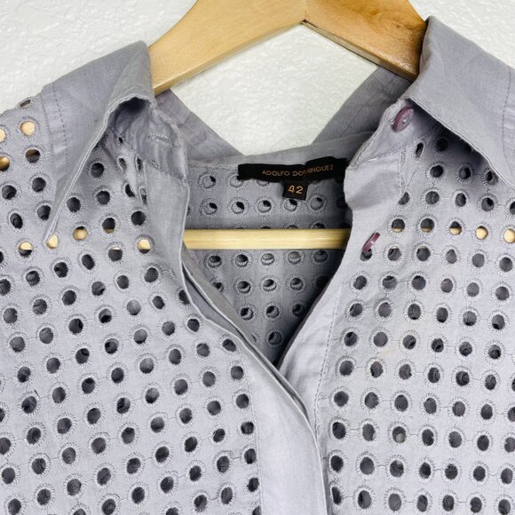 Adolfo Dominguez Designer Womens Eyelet Button Up Grey Camp Shirt EU 42 Large - Picture 3 of 7